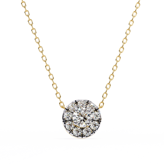 Round Moissanite Diamond Halo Pendant with Round Cluster Accent Stones - View 2
