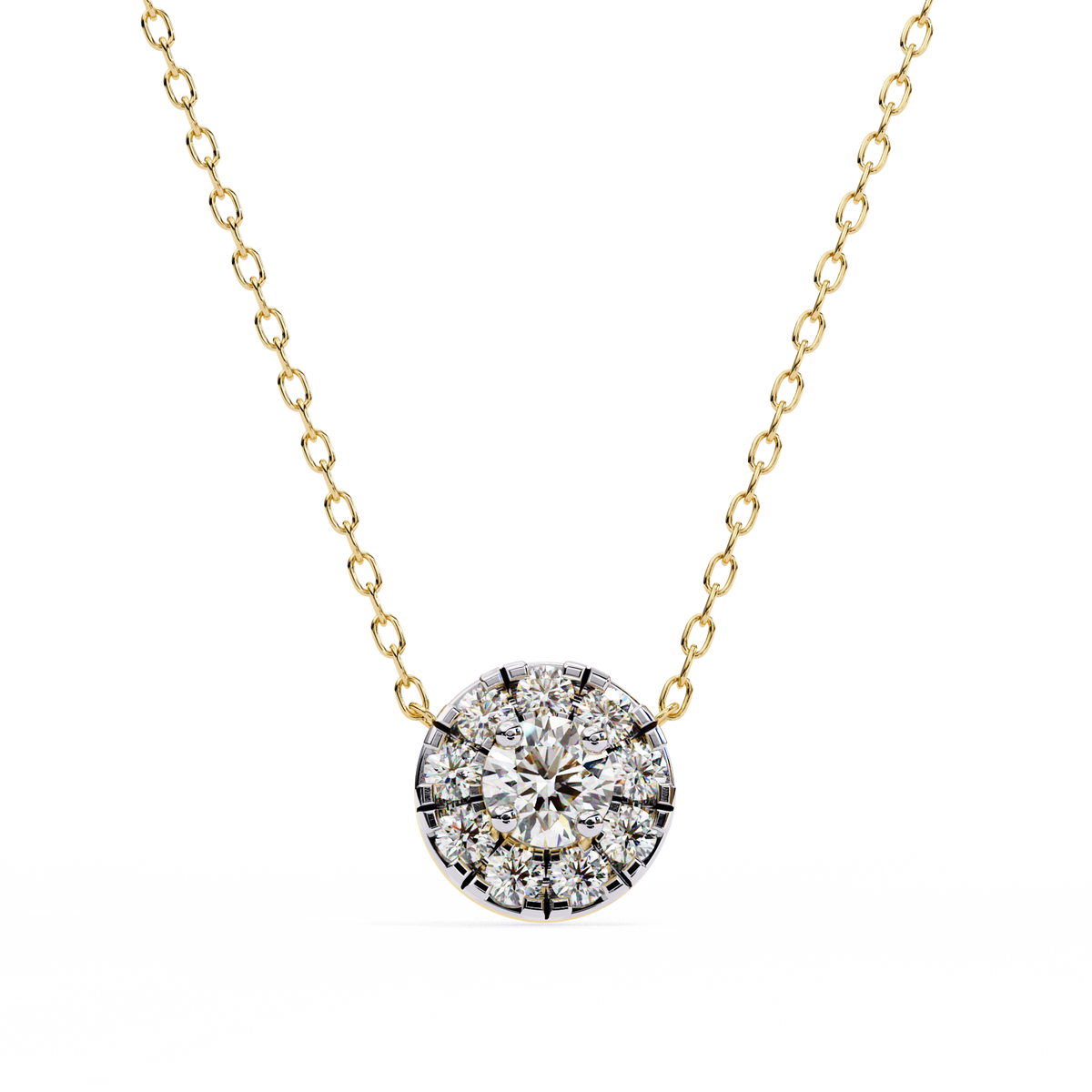 Round Lab Grown Diamond Halo Pendant with Round Cluster Accent Stones - View 2