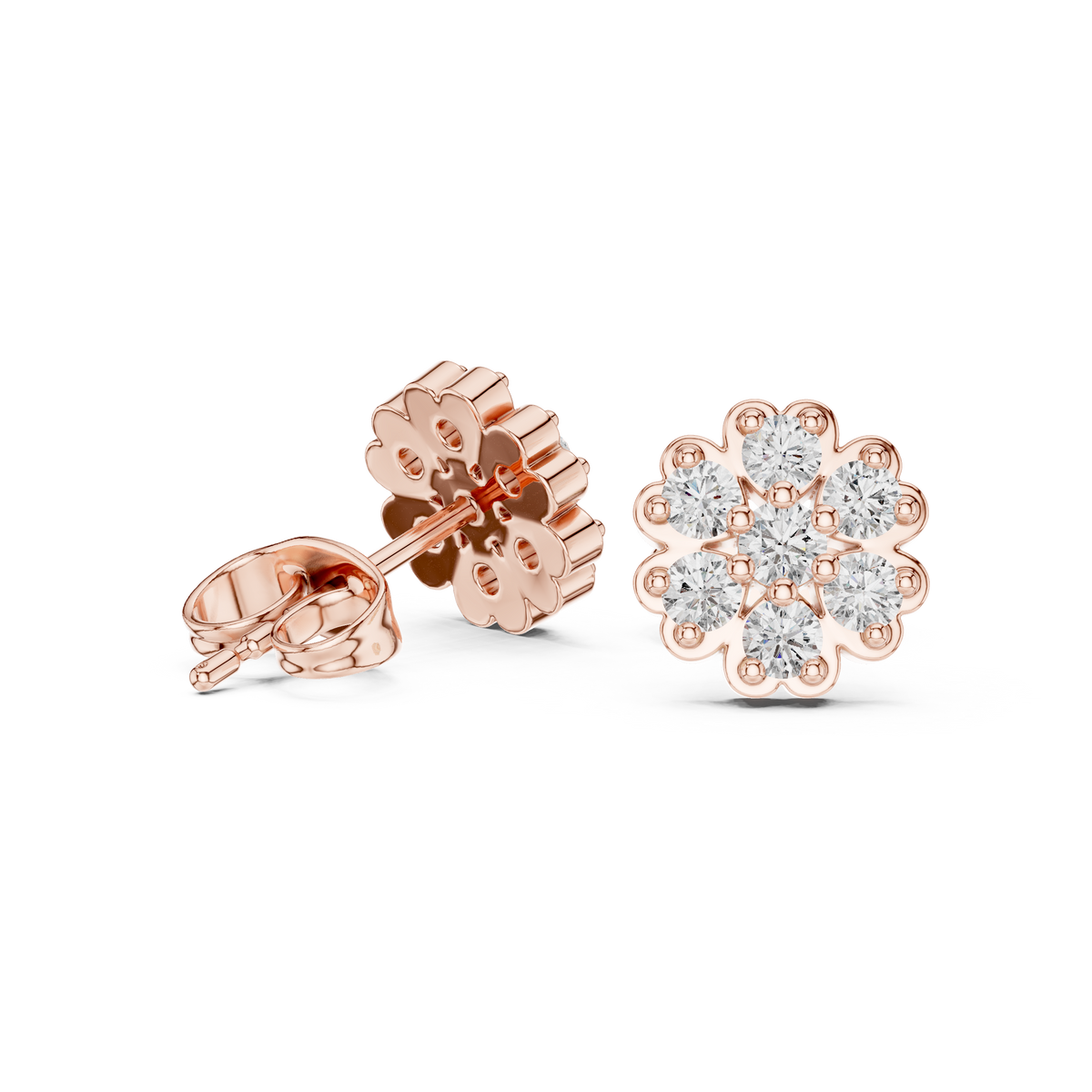 Floral Cluster Lab Diamond Stud Earrings Featuring Round Brilliant Stones - View 8