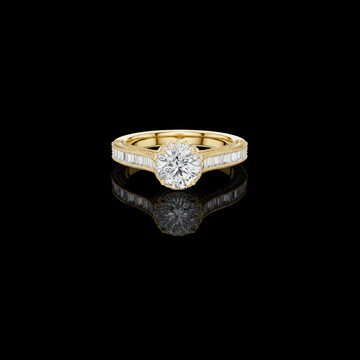 Round Cut Moissanite Diamond Ring Baguette Side Stones Cathedral Solitaire