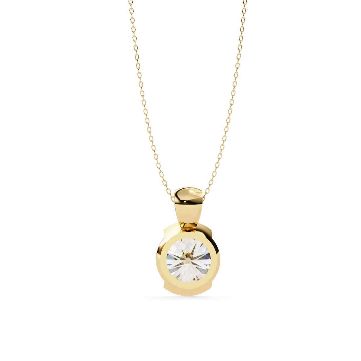 Contemporary Round Lab Grown Diamond Solitaire Partial Bezel Set Pendant - View 8