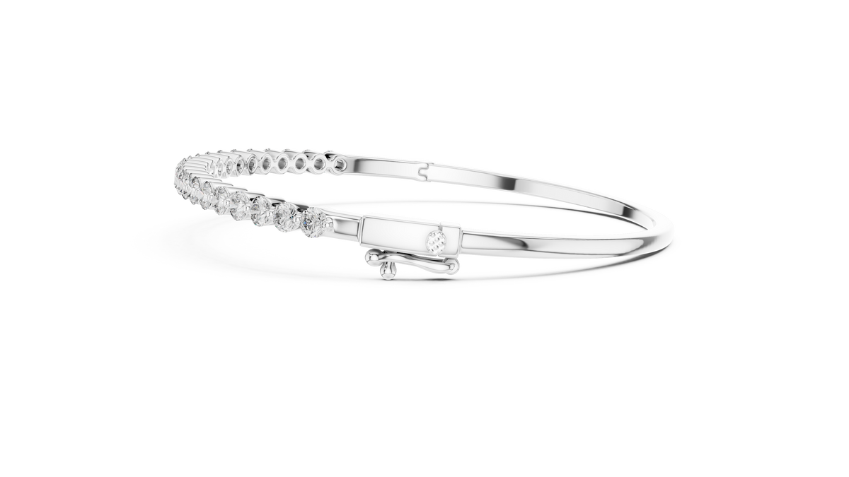 Slim Round Moissanite Diamond Hinged Bangle Bracelet for Women - View 12