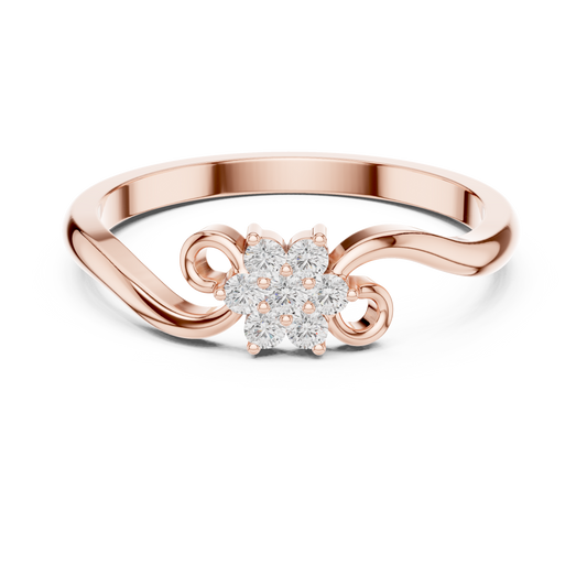 Round Lab Diamond Floral Swirl Delicate Ring - View 2