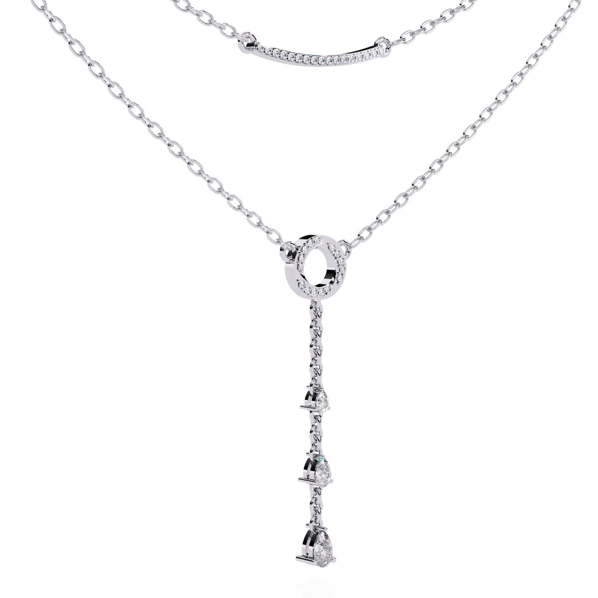 Double Layered Circle Drop Lab Grown Diamond Necklace - View 6