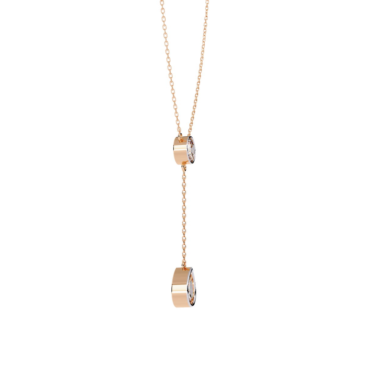 Bezel Set Round with Drop Pear Cut Lab Grown Diamond Necklace - View 3
