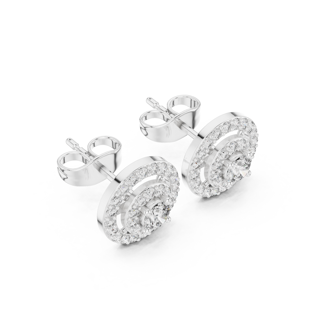Round Moissanite Diamond Double Halo Cluster Post Earring - View 6