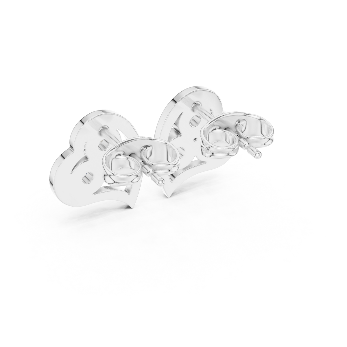 Three Stone Heart Round Brilliant Cut Lab Diamond Stud Earrings Trefoil Cluster - View 12