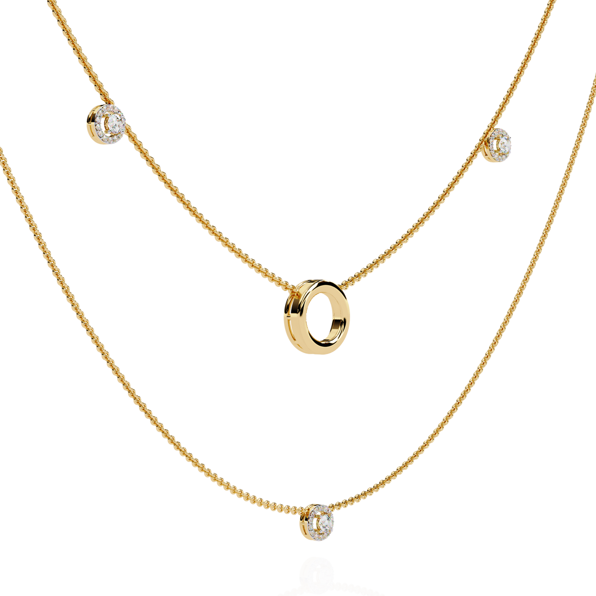 Layered Open Circle Bezel Moissanite Diamond Double Necklace - View 4