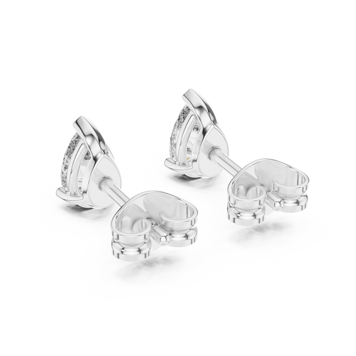 Pear Shaped Lab Diamond Stud Earrings with Classic Three Prong Setting - View 12