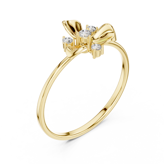 Petal Flower Ring with Round Moissanite Diamond Accents - View 2