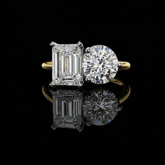 Emerald and Round Lab Diamond Toi et Moi Promise Ring