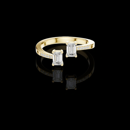 Emerald Cut Lab Diamond Toi et Moi Open Pave Bypass Band