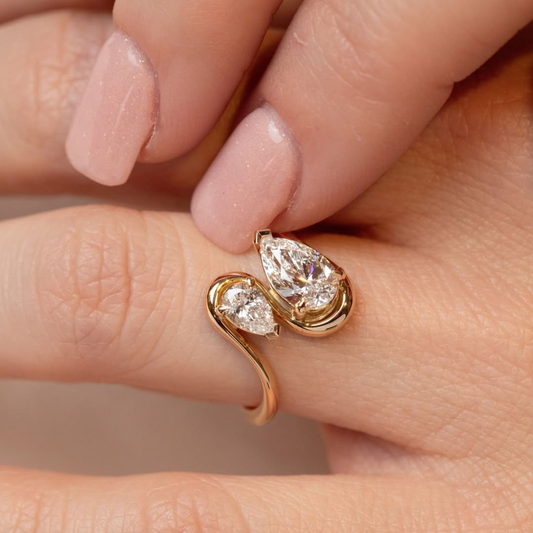 Pear Cut Lab Diamond Toi et Moi Bypass Ring - View 2