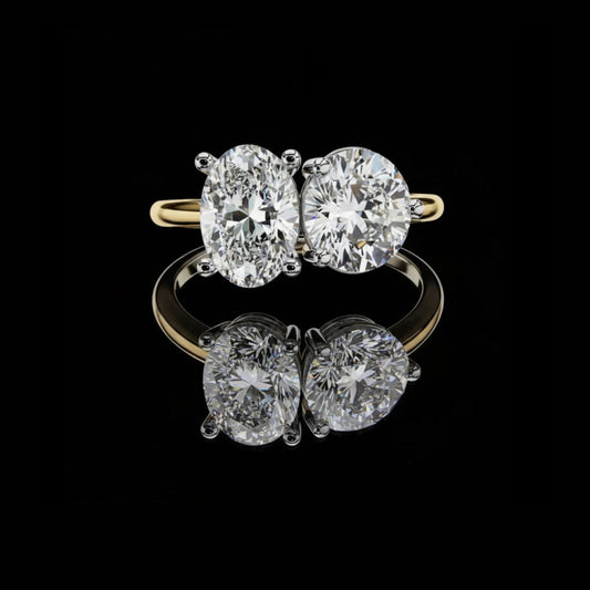 Oval and Round Moissanite Diamond Toi et Moi Engagement Ring