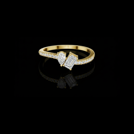 Pear and Emerald Cut Lab Diamond Toi et Moi Pave Engagement Ring