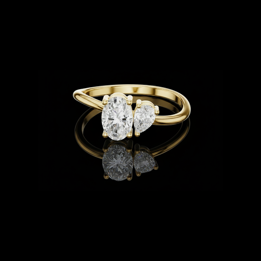Oval and Pear Moissanite Diamond Toi et Moi Engagement Ring