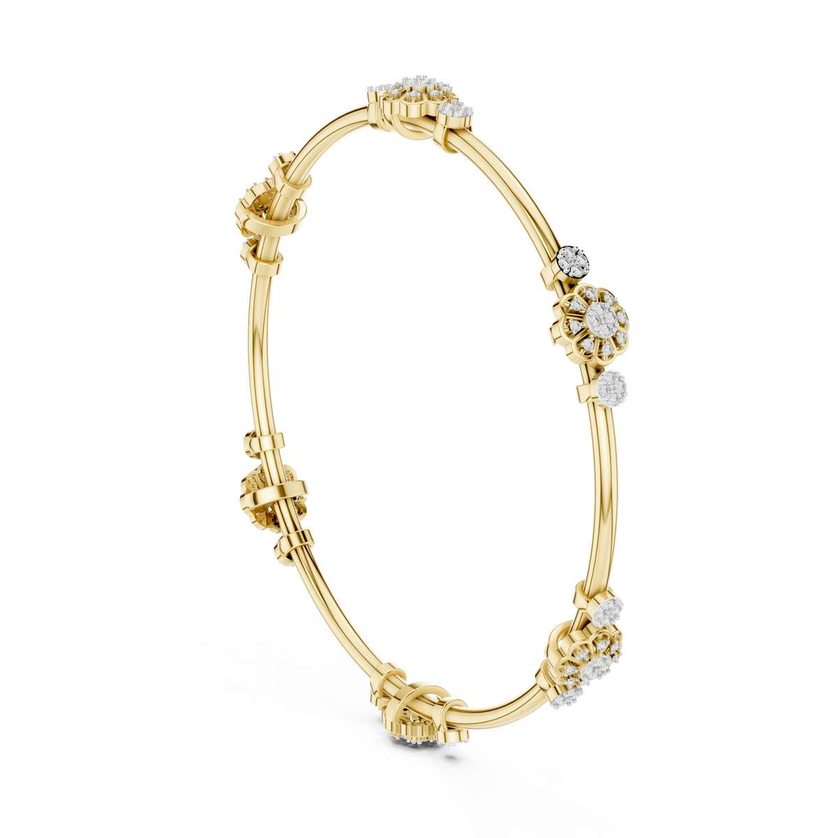 Floral Round Moissanite Diamond Openable Bangle Flower Cluster Bracelets for Women - View 10