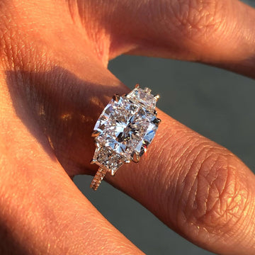 Cushion Cut Three Stone Moissanite Diamond Engagement Ring