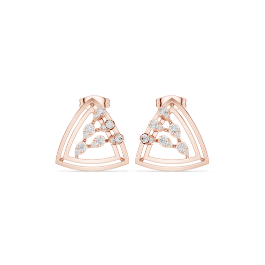 Modern Geometric Triangle Round Cut Lab Diamond Stud Earrings with Open Frame Design - View 2