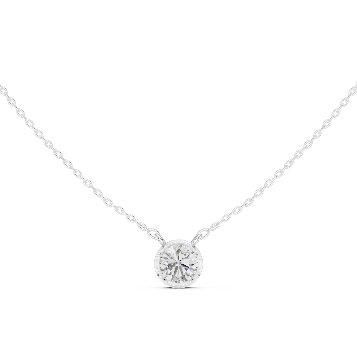 Solitaire Round Moissanite Diamond Pendant with Center Bezel Setting - View 3