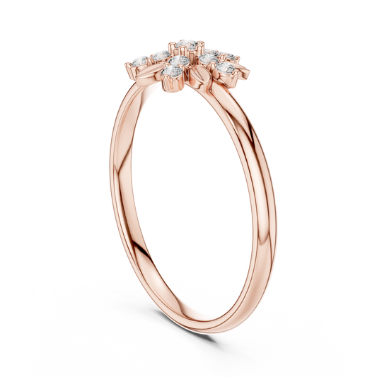 Round Lab Diamond Floral Cluster Leaf Accent Ring - View 2