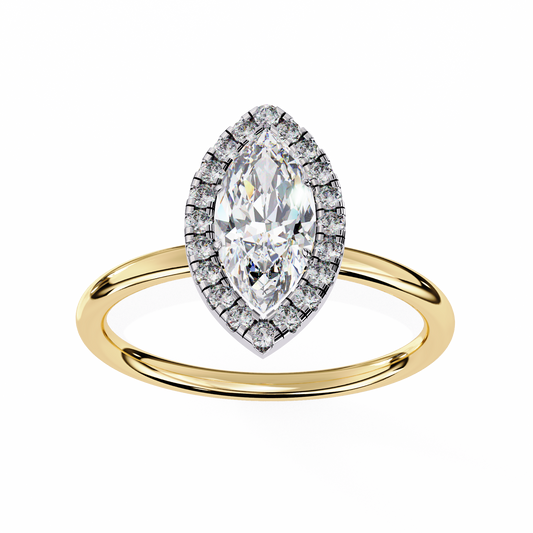 Marquise Cut Diamond Halo Solitaire Moissanite Diamond Ring - View 2