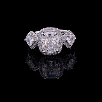 Cushion Cut Halo With Lab Diamond Three Stone Ring