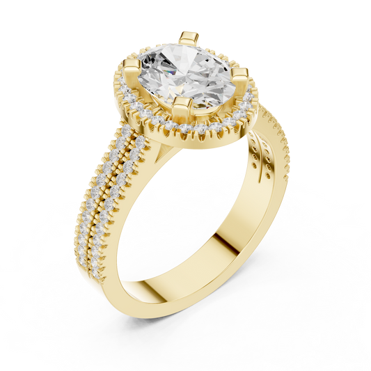 Oval Halo Diamond Lab Grown Ring with Double Pave Band - View 2