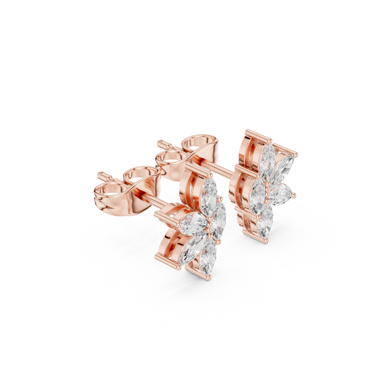 Floral Blossom Lab Diamond Marquise Cut Starburst Cluster Studs Earring - View 2