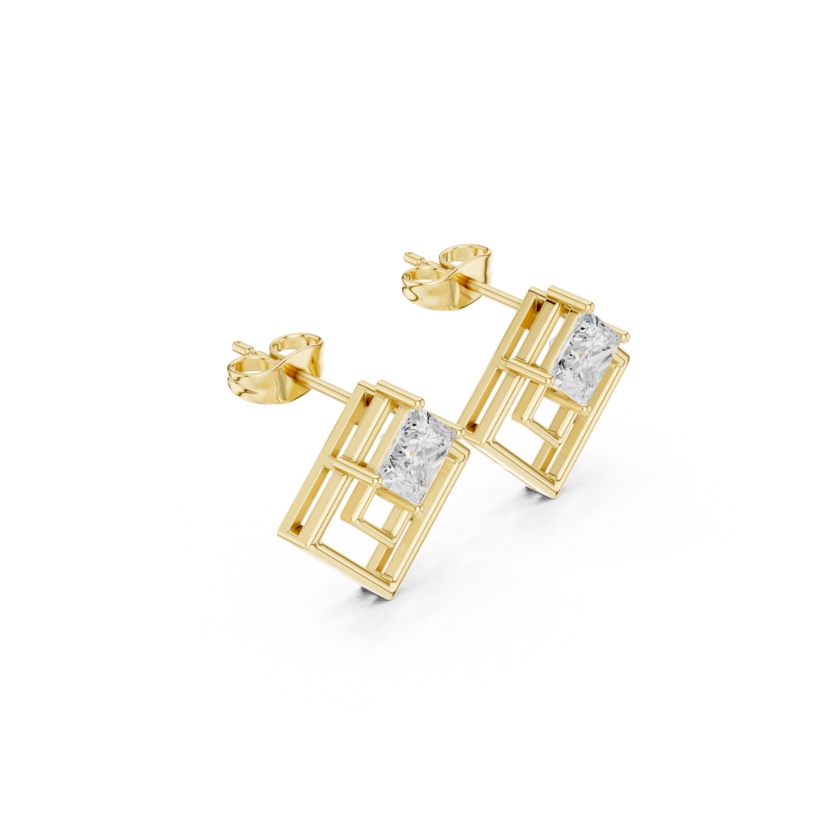 Artfully Princess Moissanite Diamond Modern Geometric Stud Earrings - View 2