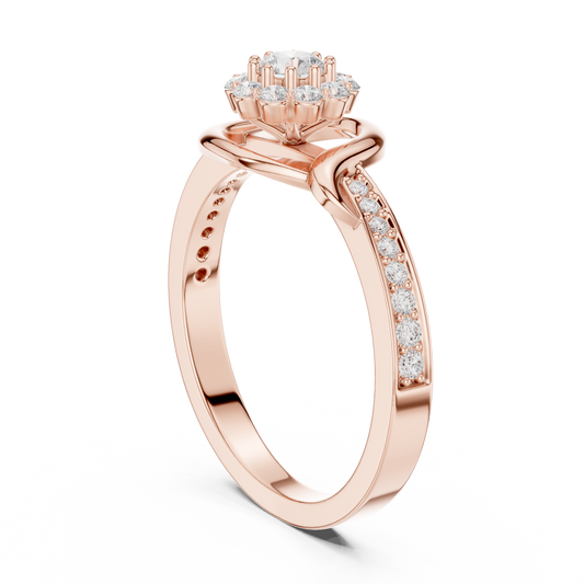 Round Halo Moissanite Diamond Twist Engagement Ring - View 2