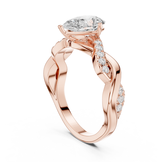 Solitaire Pear Cut Lab Diamond Twisted Pave Band Ring - View 2