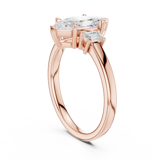 Marquise Cut Lab Diamond Ring with Baguette Side Stones - View 2