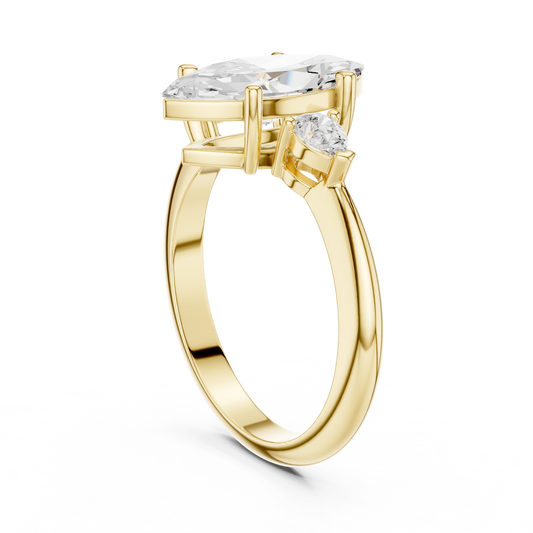 Marquise Lab Diamond Three Stone Engagement Ring - View 2