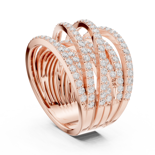 Round Cut Moissanite Diamond Multi Row Crossover Statement Ring - View 2