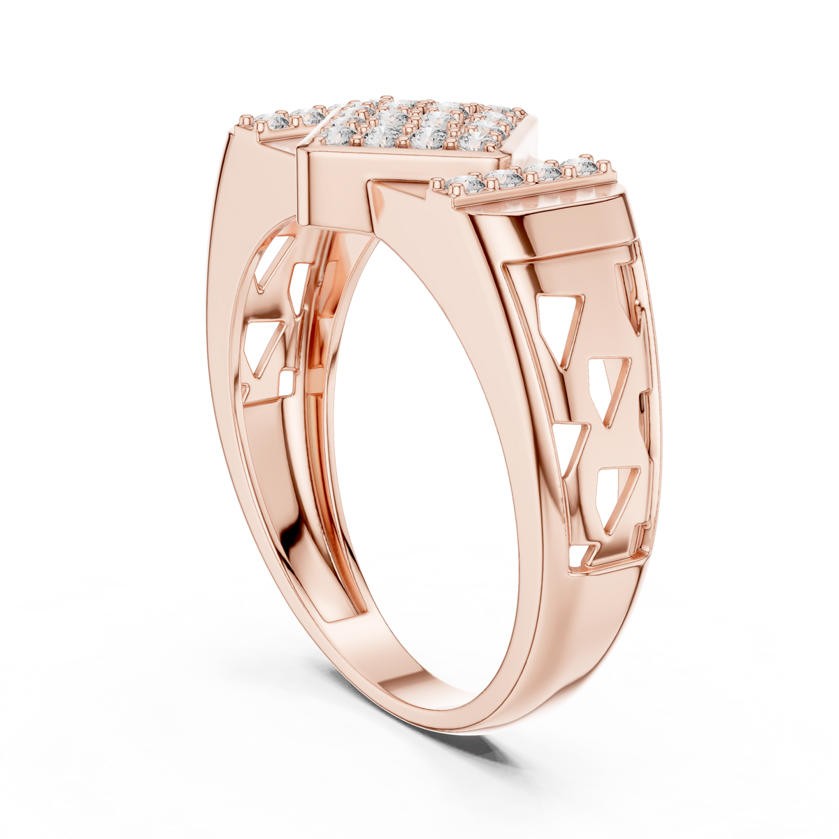 Round Cut Moissanite Diamond Men's Architectural Vertical Pave Pillar Wedding Ring - View 8