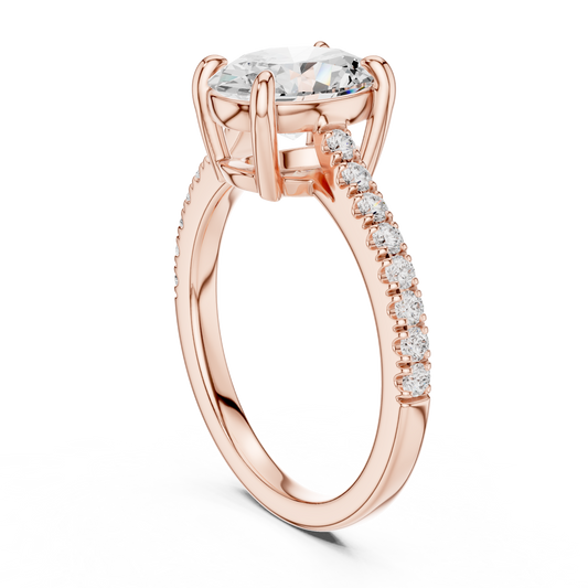 Oval Cut Moissanite Diamond Solitaire Engagement Ring With Pave Band - View 2