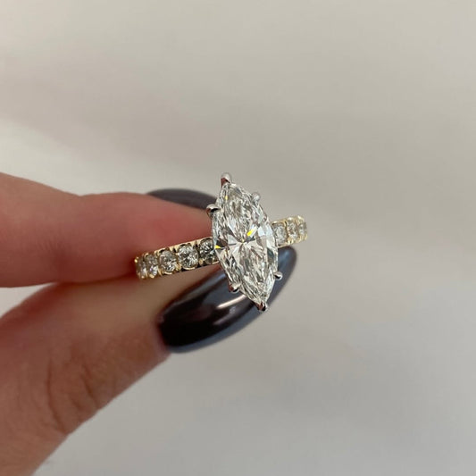 Pave Marquise Cut Lab Diamond Solitaire Engagement Ring - View 2