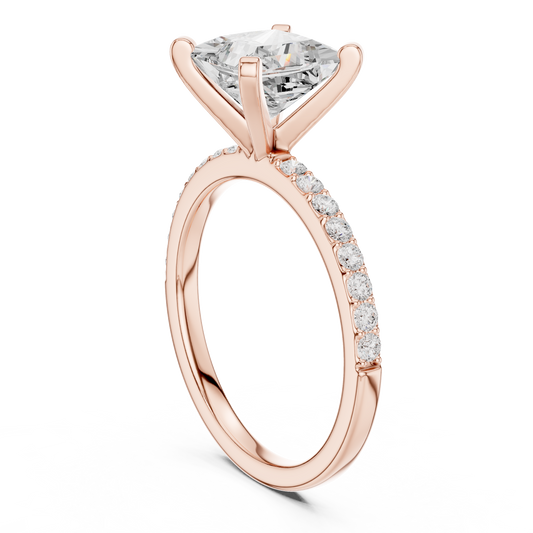 Princess Cut Lab Diamond Solitaire Engagement Ring With Pave Band - View 2