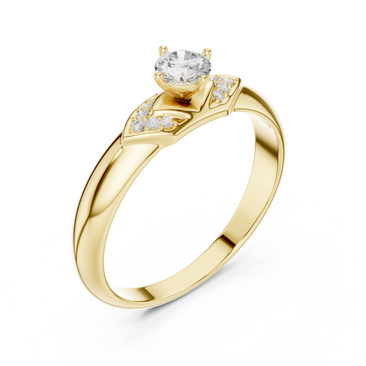 Round Cut Moissanite Diamond Solitaire Engagement Ring With Pave Accent Shoulders - View 2