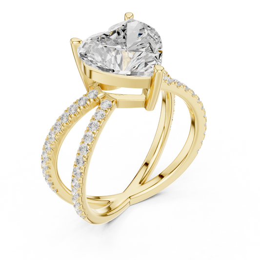 Heart Cut Lab Diamond Split Pave Shank Engagement Ring - View 2