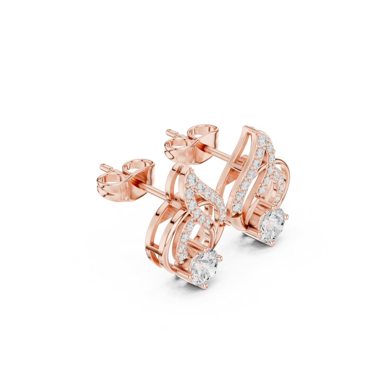 Bright Modern Round Lab Diamond Swirl Stud Earring - View 3