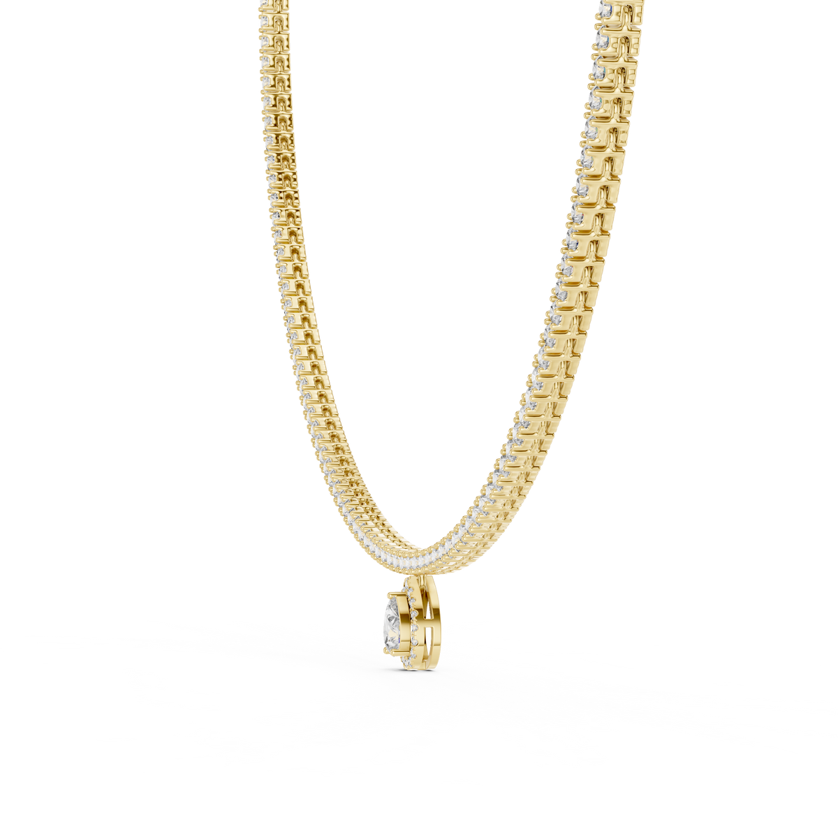Pear Moissanite Diamond Drop Tennis Necklace with Halo Pendant - View 2