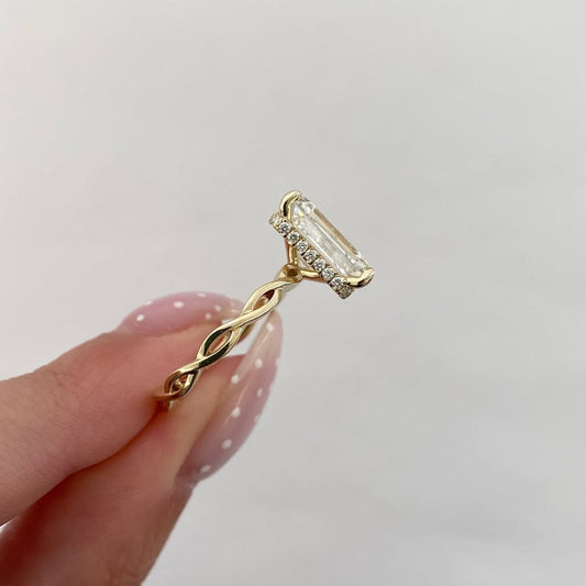 Emerald Cut Hidden Halo Lab Diamond Twisted Solitaire Ring - View 2