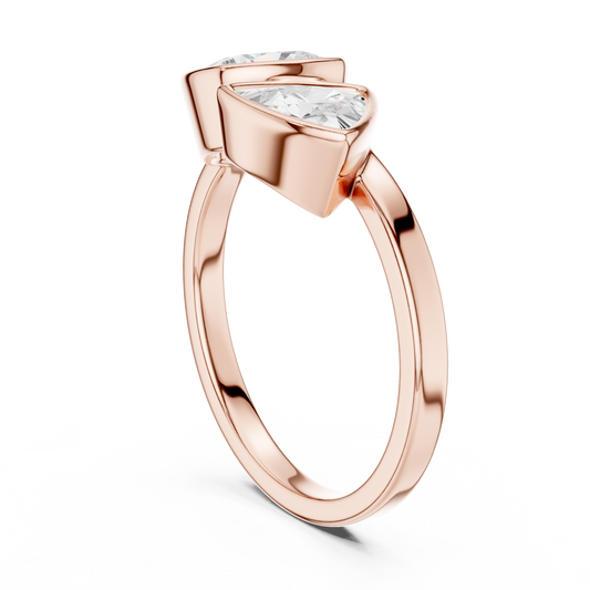 Cushion and Trillion Lab Diamond Bezel Set Toi et Moi Ring - View 2