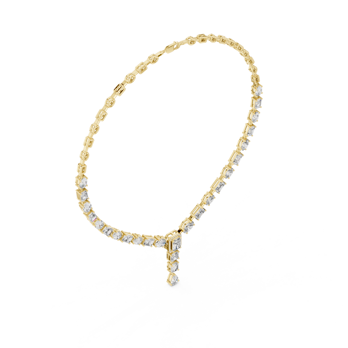 Mixed Cut Diamond Y Necklace with Pear Drop Moissanite Pendant - View 3
