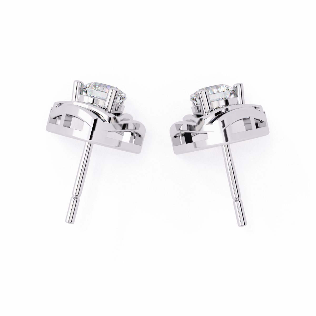 Artistic Triangle Moissanite Diamond Studs with Intricate Cutout Swirl Detailing - View 3