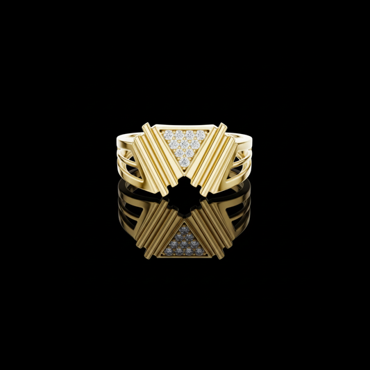 Round Cut Lab Grown Diamond Men's Pyramid Shield Crest Wedding Ring