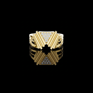Round Cut Moissanite Diamond Men's Pyramid Shield Crest Wedding Ring