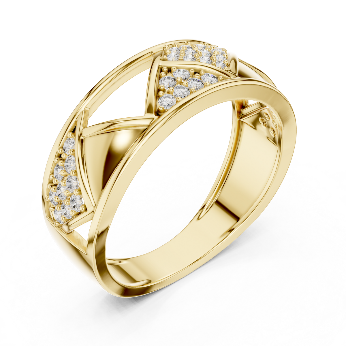 Round Cut Moissanite Diamond Men's Triangular Pave Pattern Statement Ring - View 4